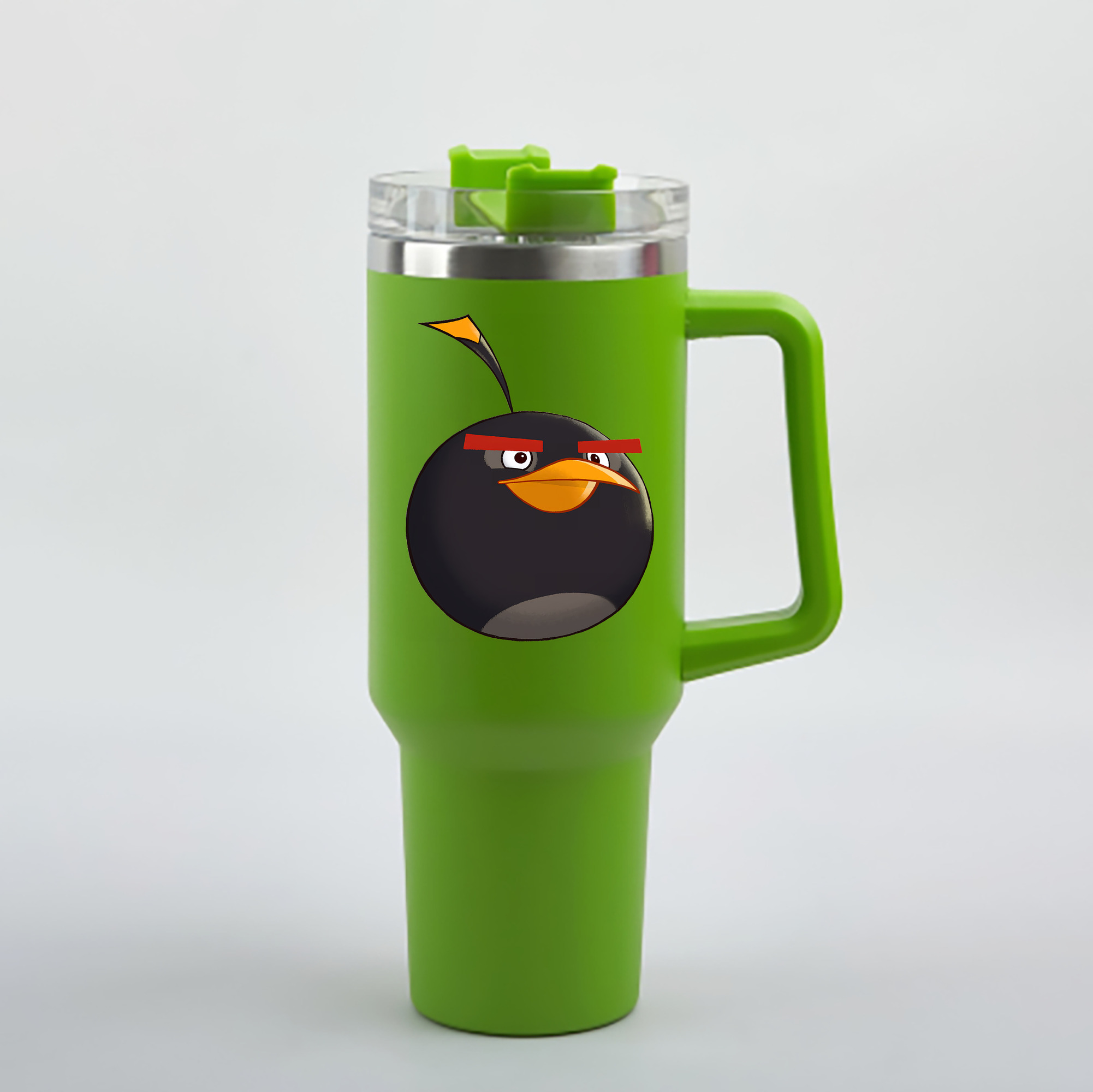 （画像用） Angry Birds アングリーバード 1200mL車用タンブラー - クリスタルステッカー（プラスチックストロー付き）